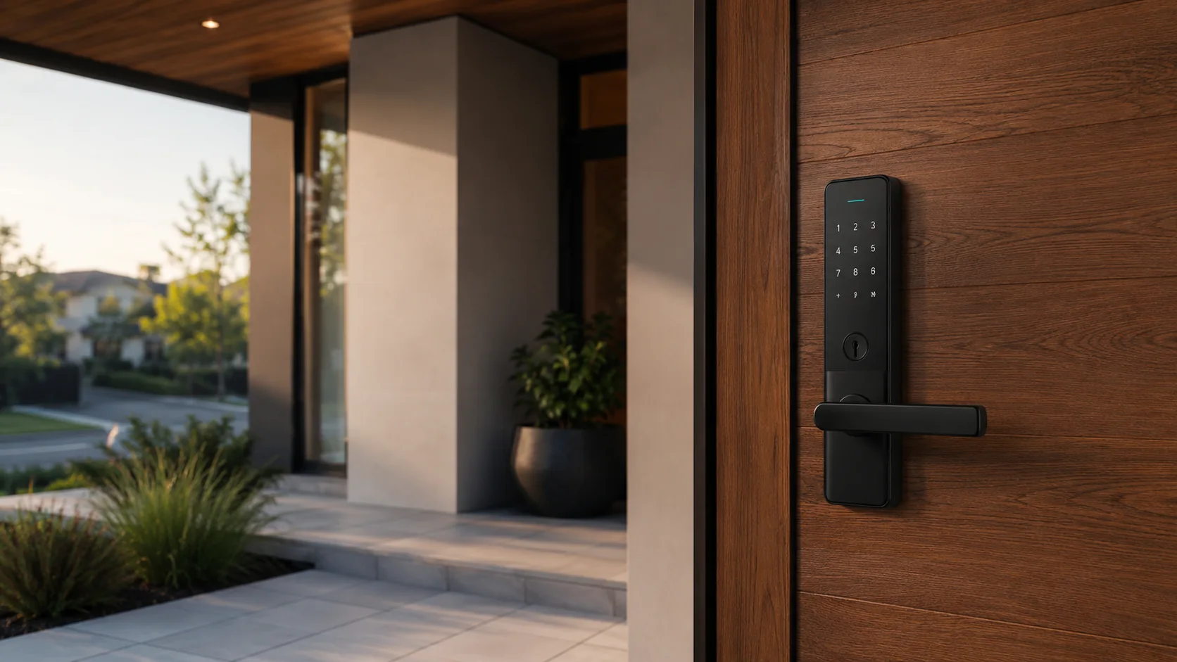 Puerta moderna con cerradura inteligente instalada